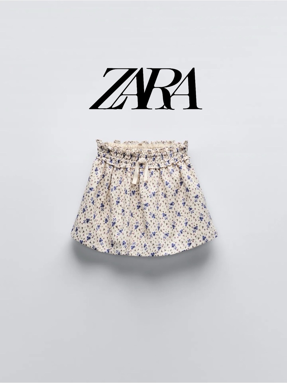 Zara Cream Skirt with Blue Floral Print
